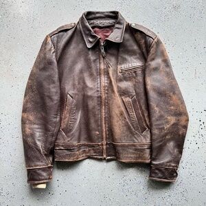 VTG 50s 60s German Bomber Distressed Leather Jacket TALON Zipper Large